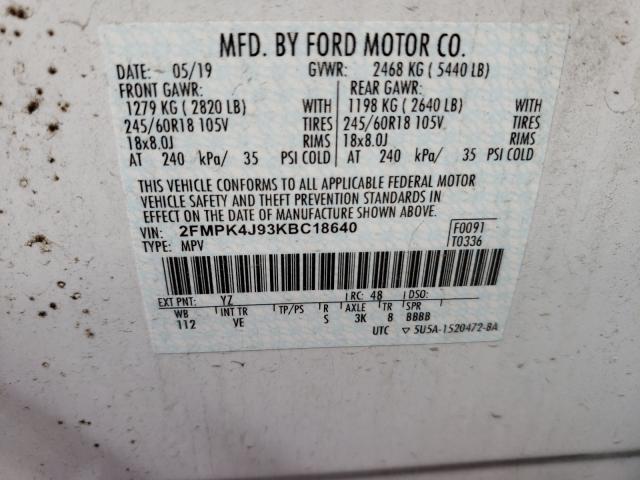 Photo 9 VIN: 2FMPK4J93KBC18640 - FORD EDGE SEL 