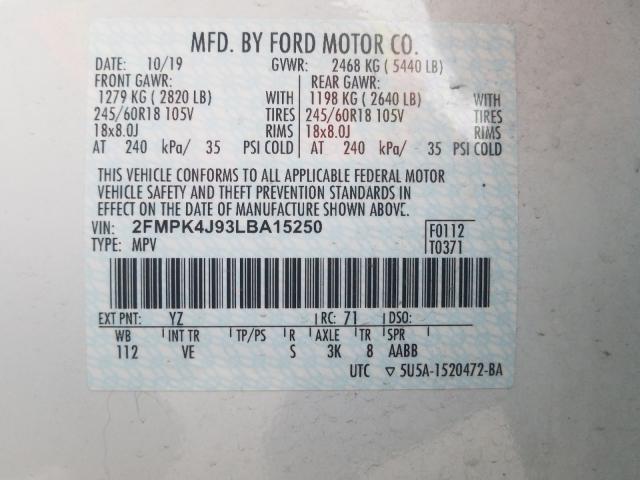 Photo 9 VIN: 2FMPK4J93LBA15250 - FORD EDGE SEL 