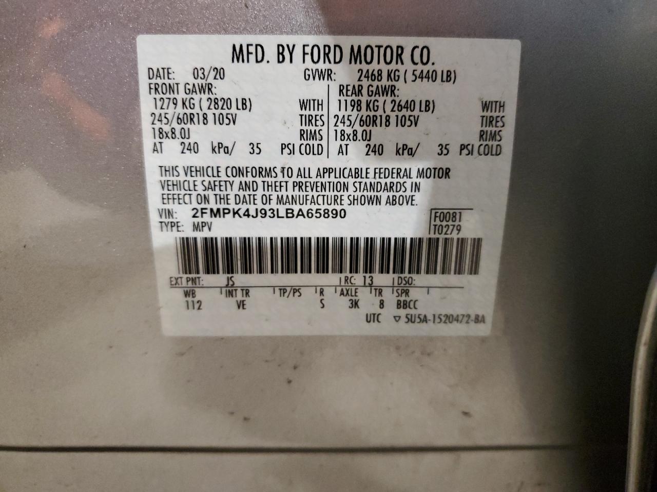 Photo 11 VIN: 2FMPK4J93LBA65890 - FORD EDGE 