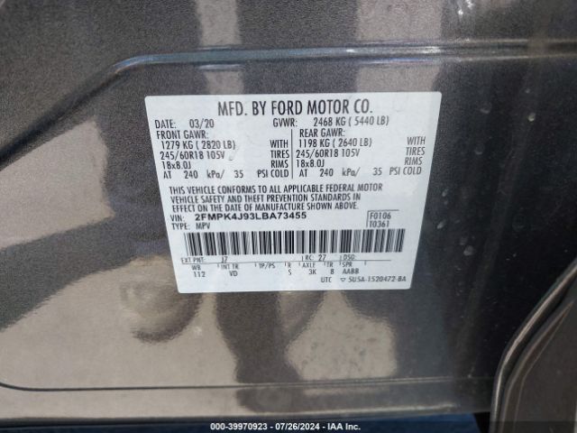 Photo 8 VIN: 2FMPK4J93LBA73455 - FORD EDGE 