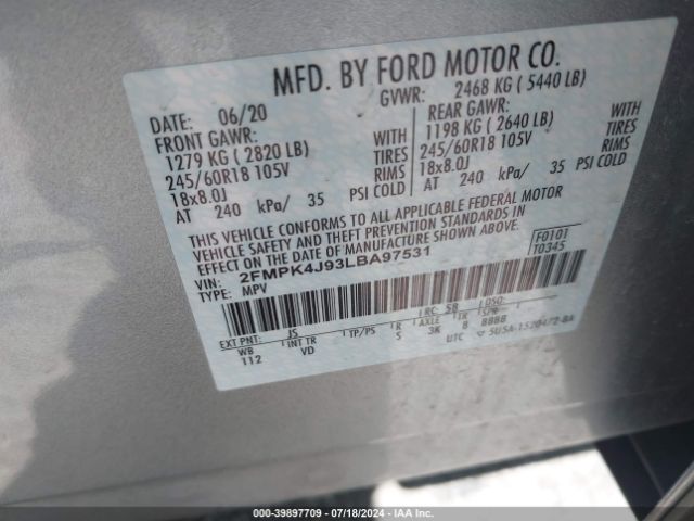 Photo 8 VIN: 2FMPK4J93LBA97531 - FORD EDGE 