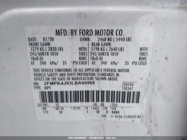 Photo 8 VIN: 2FMPK4J93LBA99988 - FORD EDGE 