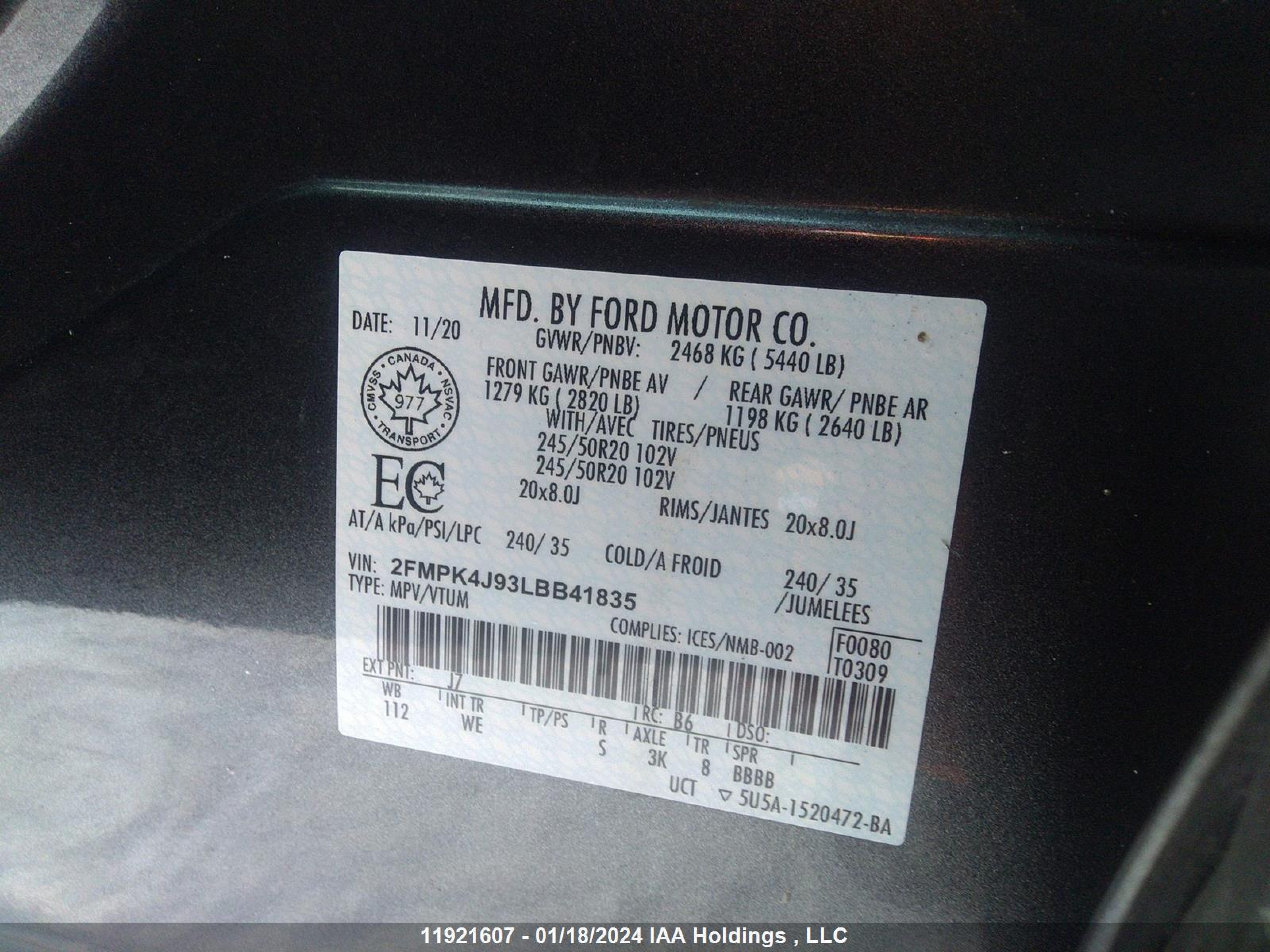 Photo 8 VIN: 2FMPK4J93LBB41835 - FORD EDGE 