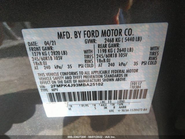 Photo 8 VIN: 2FMPK4J93MBA25102 - FORD EDGE 