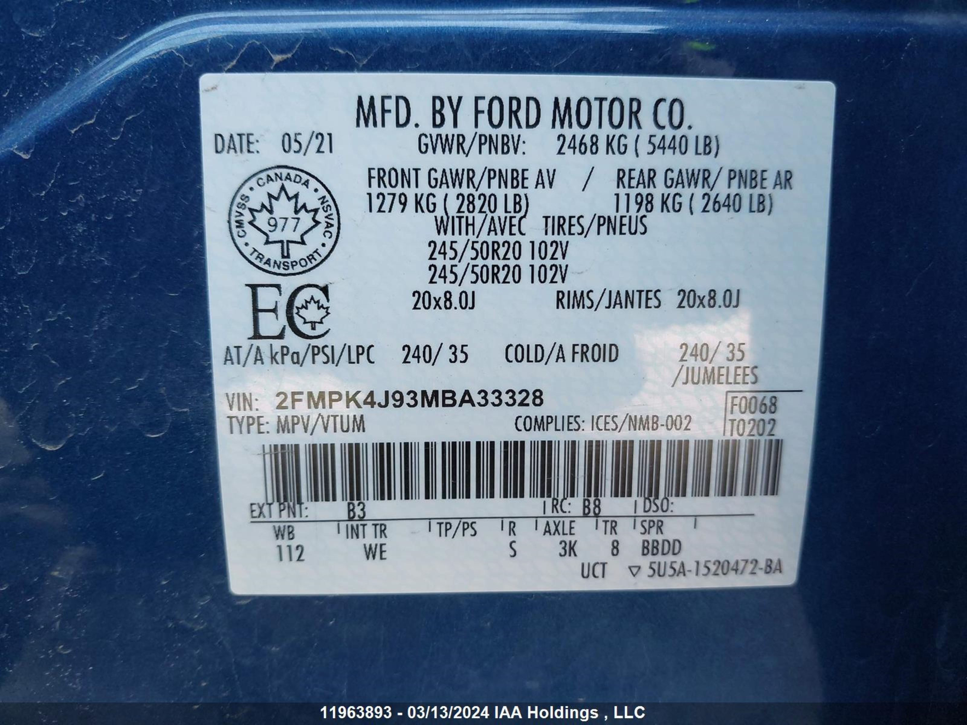 Photo 8 VIN: 2FMPK4J93MBA33328 - FORD EDGE 