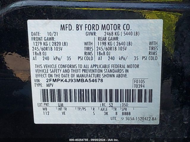 Photo 8 VIN: 2FMPK4J93MBA54678 - FORD EDGE 