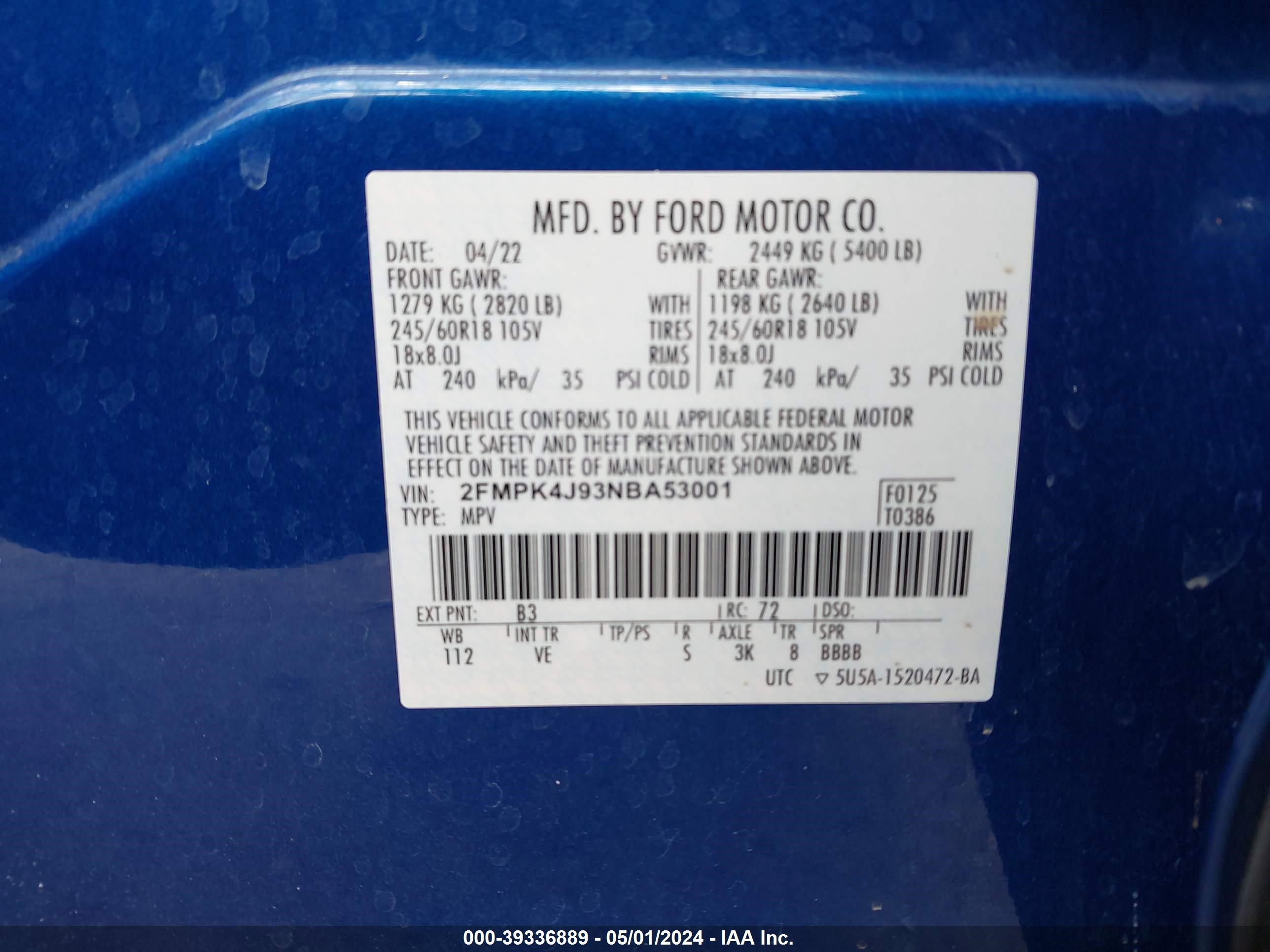 Photo 8 VIN: 2FMPK4J93NBA53001 - FORD EDGE 