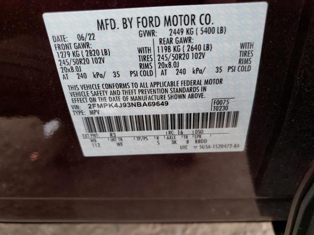 Photo 12 VIN: 2FMPK4J93NBA69649 - FORD EDGE SEL 