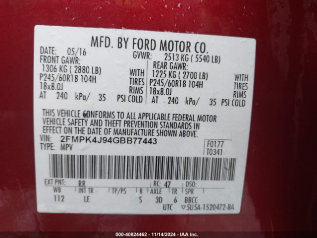 Photo 8 VIN: 2FMPK4J94GBB77443 - FORD EDGE 