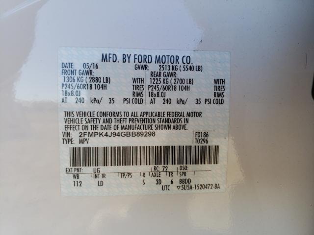 Photo 9 VIN: 2FMPK4J94GBB89298 - FORD EDGE 