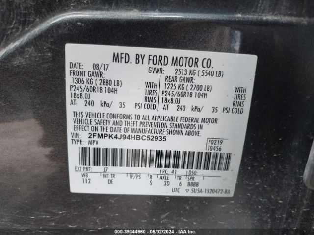 Photo 8 VIN: 2FMPK4J94HBC52935 - FORD EDGE 