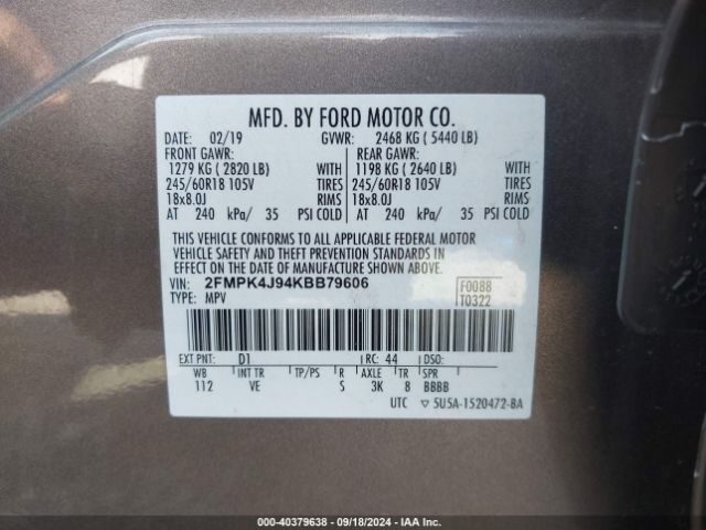 Photo 8 VIN: 2FMPK4J94KBB79606 - FORD EDGE 