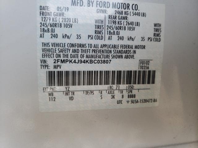 Photo 9 VIN: 2FMPK4J94KBC03807 - FORD EDGE SEL 