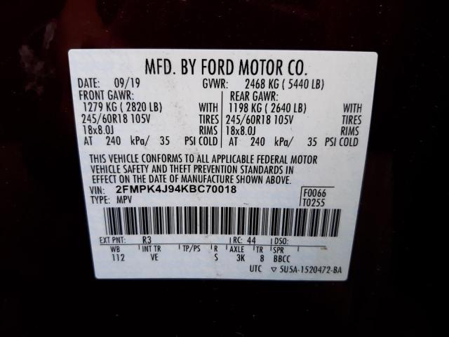 Photo 9 VIN: 2FMPK4J94KBC70018 - FORD EDGE SEL 