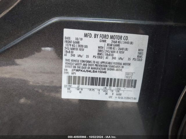 Photo 8 VIN: 2FMPK4J94LBA15046 - FORD EDGE 