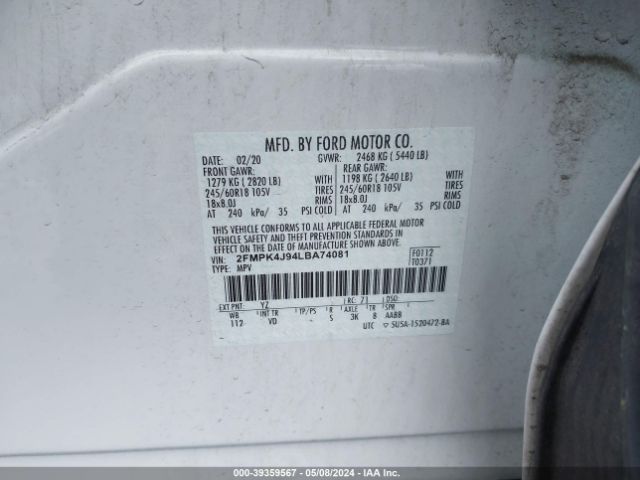 Photo 8 VIN: 2FMPK4J94LBA74081 - FORD EDGE 