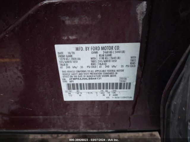 Photo 8 VIN: 2FMPK4J94LBB44131 - FORD EDGE 