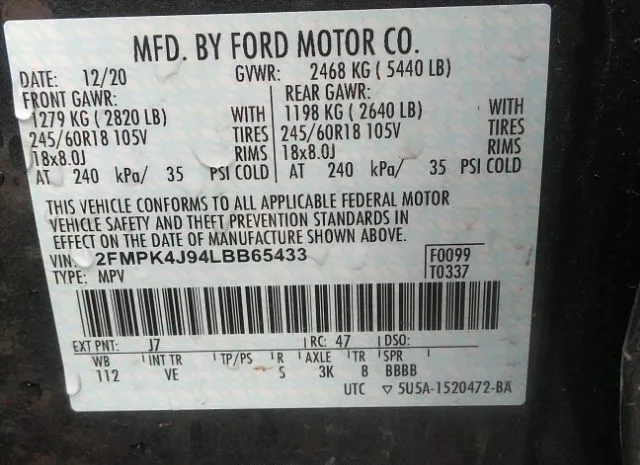 Photo 8 VIN: 2FMPK4J94LBB65433 - FORD EDGE 