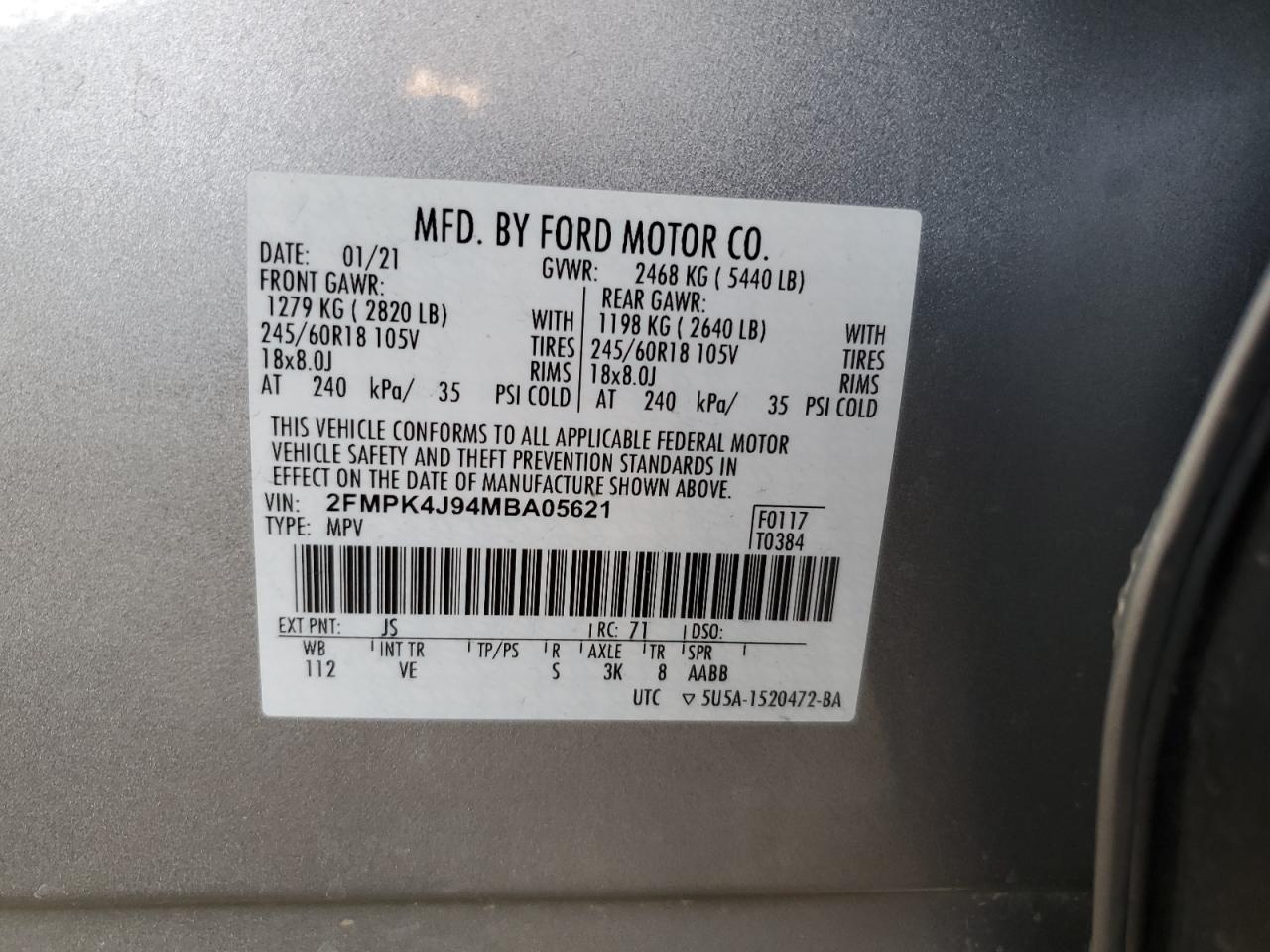 Photo 12 VIN: 2FMPK4J94MBA05621 - FORD EDGE 