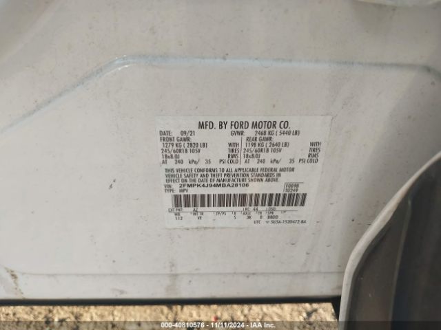 Photo 8 VIN: 2FMPK4J94MBA28106 - FORD EDGE 