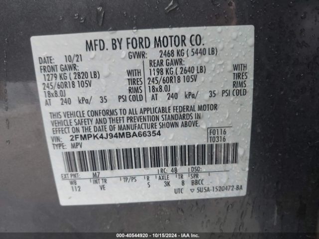 Photo 8 VIN: 2FMPK4J94MBA66354 - FORD EDGE 