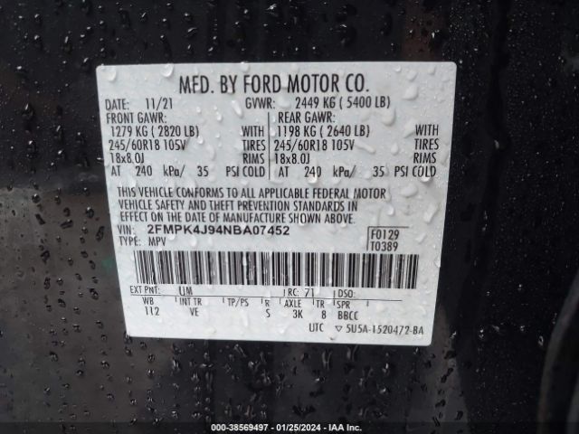 Photo 8 VIN: 2FMPK4J94NBA07452 - FORD EDGE 