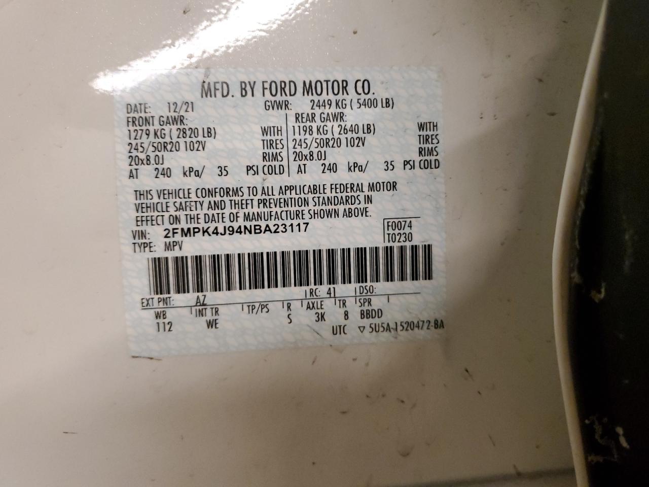 Photo 12 VIN: 2FMPK4J94NBA23117 - FORD EDGE 