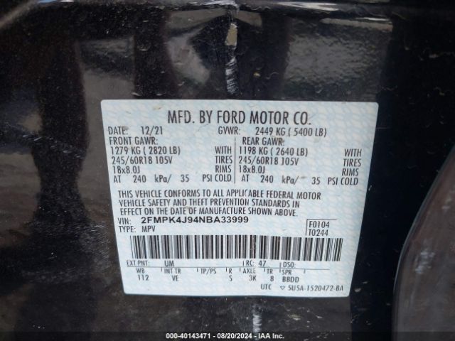 Photo 8 VIN: 2FMPK4J94NBA33999 - FORD EDGE 