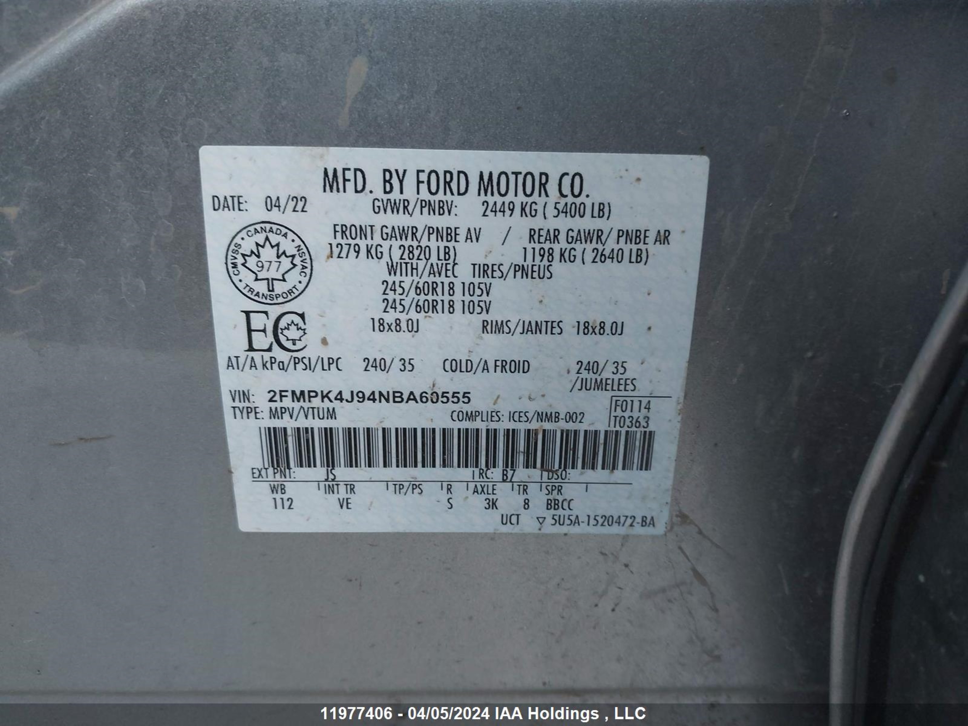 Photo 8 VIN: 2FMPK4J94NBA60555 - FORD EDGE 