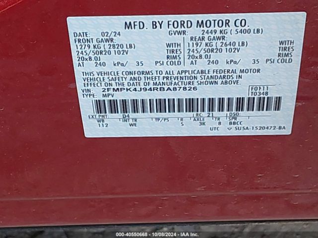 Photo 8 VIN: 2FMPK4J94RBA87826 - FORD EDGE 