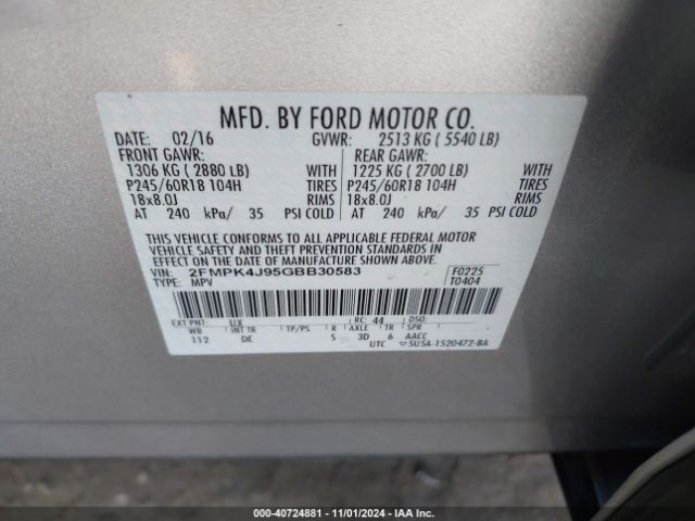 Photo 8 VIN: 2FMPK4J95GBB30583 - FORD EDGE 