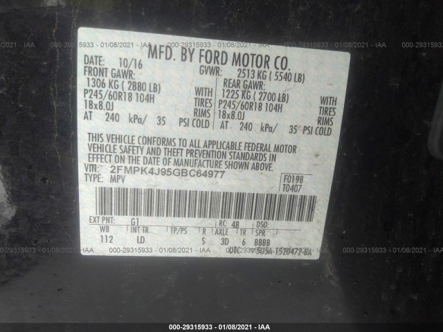 Photo 8 VIN: 2FMPK4J95GBC64977 - FORD EDGE 