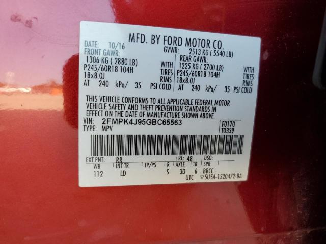 Photo 11 VIN: 2FMPK4J95GBC65563 - FORD EDGE SEL 