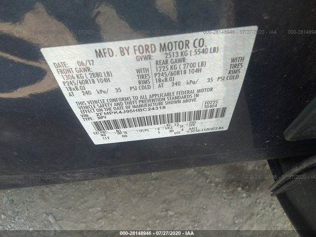 Photo 8 VIN: 2FMPK4J95HBC24318 - FORD EDGE 