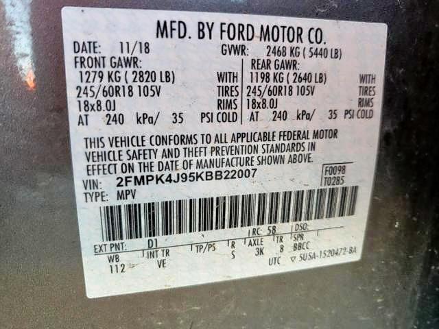 Photo 9 VIN: 2FMPK4J95KBB22007 - FORD EDGE SEL 