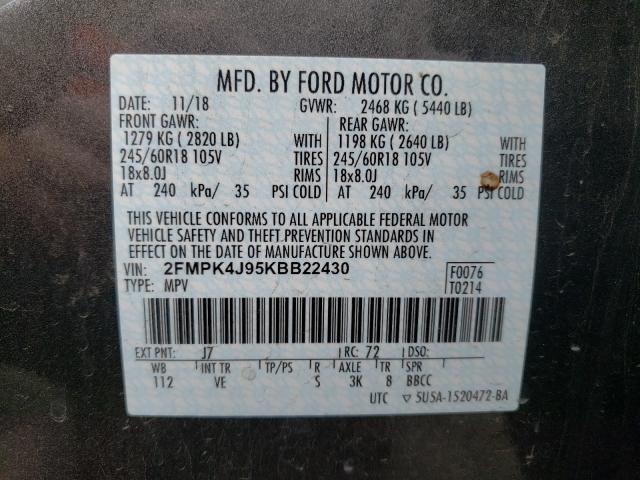 Photo 9 VIN: 2FMPK4J95KBB22430 - FORD EDGE SEL 