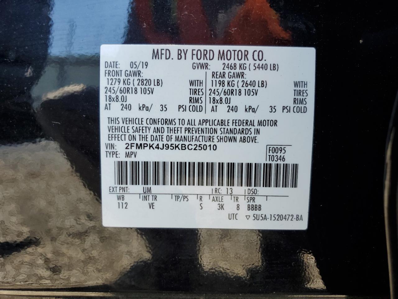 Photo 12 VIN: 2FMPK4J95KBC25010 - FORD EDGE 