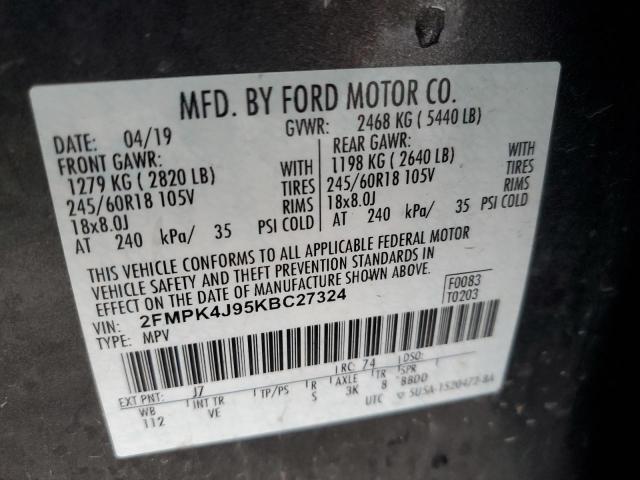 Photo 9 VIN: 2FMPK4J95KBC27324 - FORD EDGE SEL 