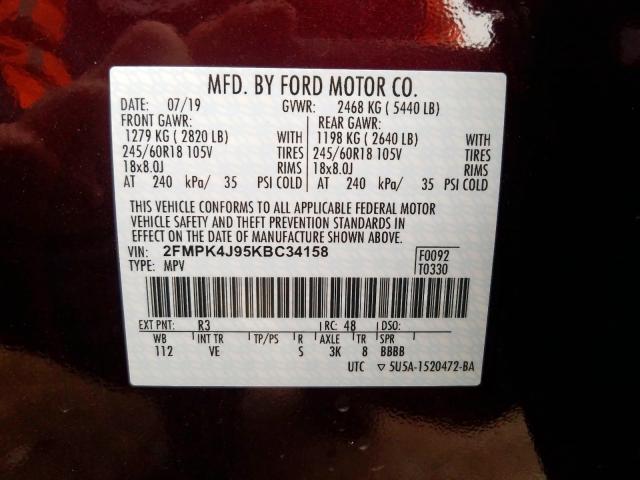 Photo 9 VIN: 2FMPK4J95KBC34158 - FORD EDGE SEL 