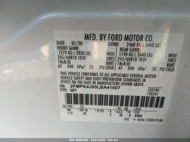 Photo 8 VIN: 2FMPK4J95LBA41607 - FORD EDGE 