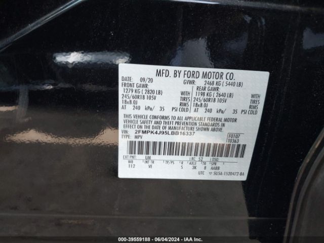 Photo 8 VIN: 2FMPK4J95LBB16337 - FORD EDGE 