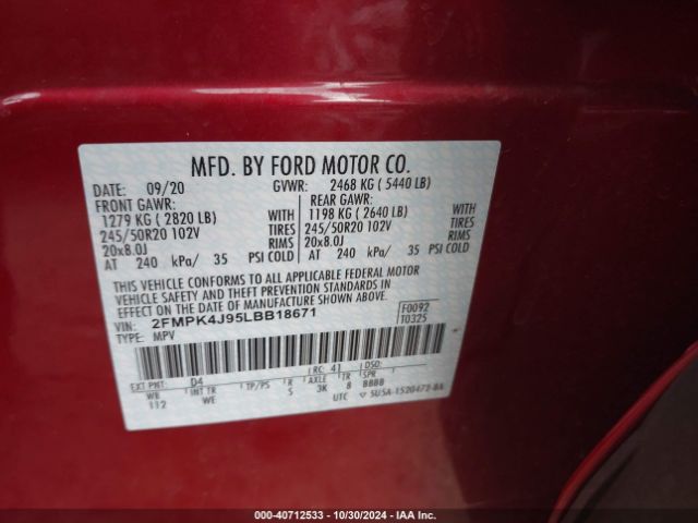 Photo 8 VIN: 2FMPK4J95LBB18671 - FORD EDGE 