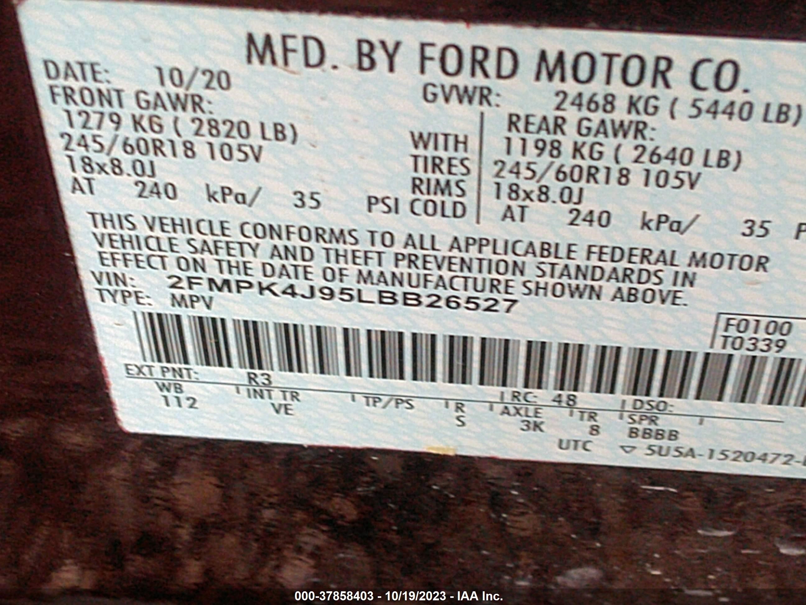 Photo 8 VIN: 2FMPK4J95LBB26527 - FORD EDGE 