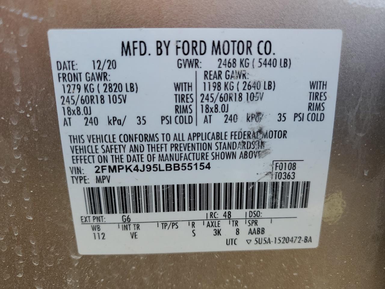 Photo 12 VIN: 2FMPK4J95LBB55154 - FORD EDGE 