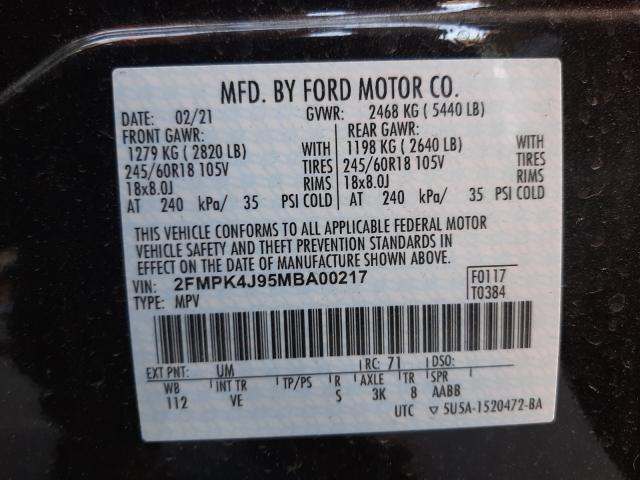 Photo 9 VIN: 2FMPK4J95MBA00217 - FORD EDGE SEL 