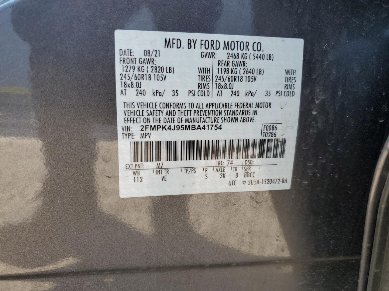 Photo 11 VIN: 2FMPK4J95MBA41754 - FORD EDGE 