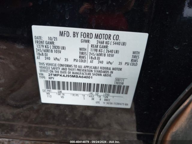 Photo 8 VIN: 2FMPK4J95MBA64001 - FORD EDGE 