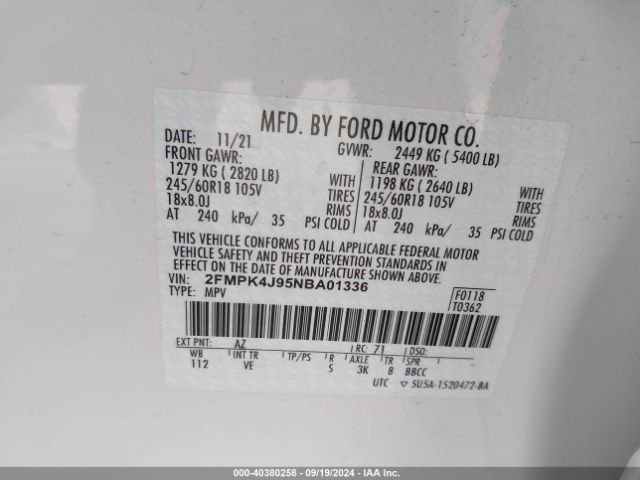 Photo 8 VIN: 2FMPK4J95NBA01336 - FORD EDGE 