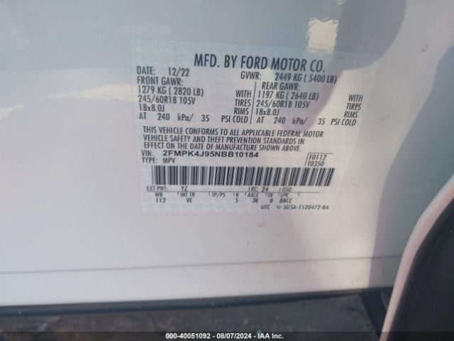 Photo 8 VIN: 2FMPK4J95NBB10184 - FORD EDGE 