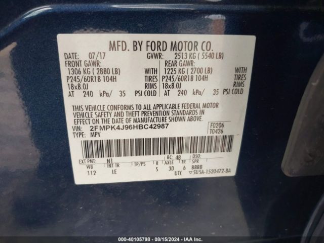 Photo 8 VIN: 2FMPK4J96HBC42987 - FORD EDGE 